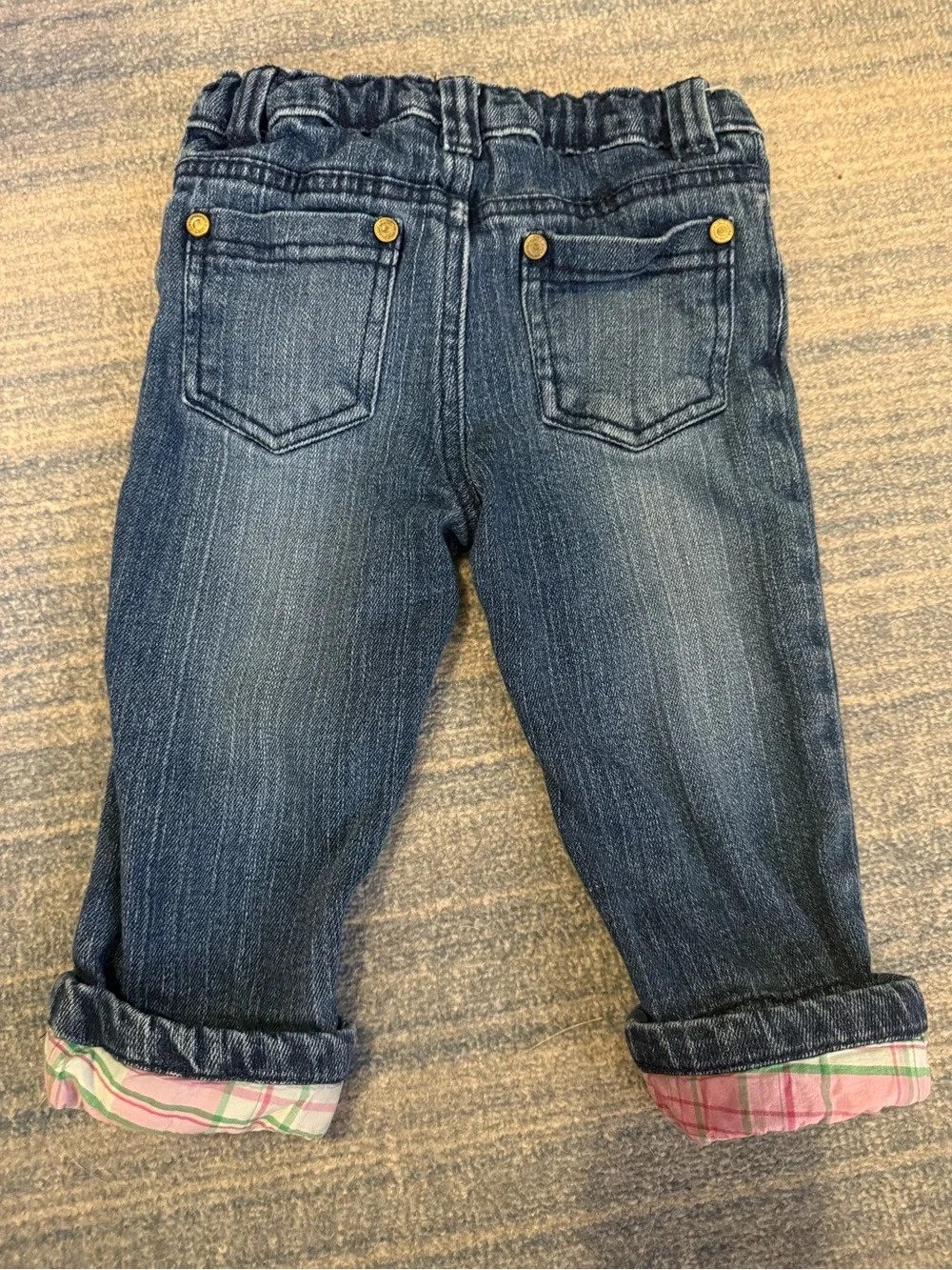 U.S. Polo Assn. Dark Blue Denim Jeans with Pink Plaid Cuffs